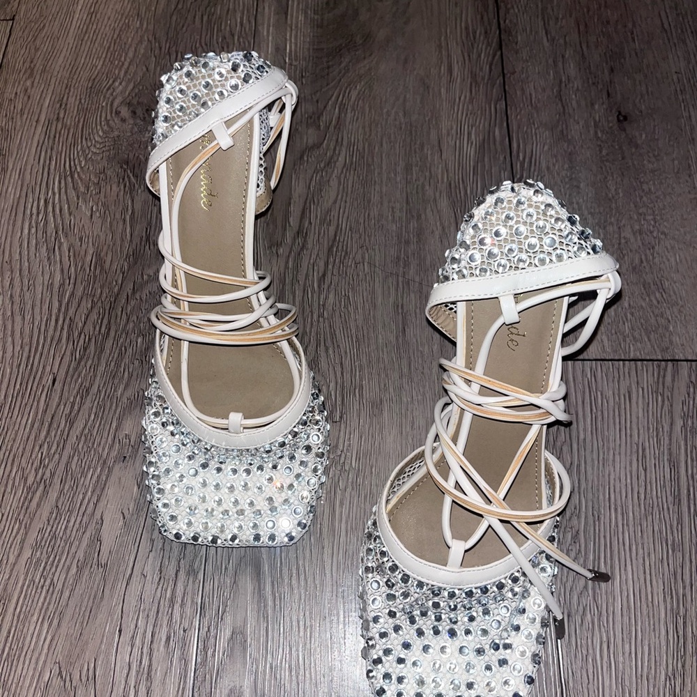 White Crystal Embellished Heels